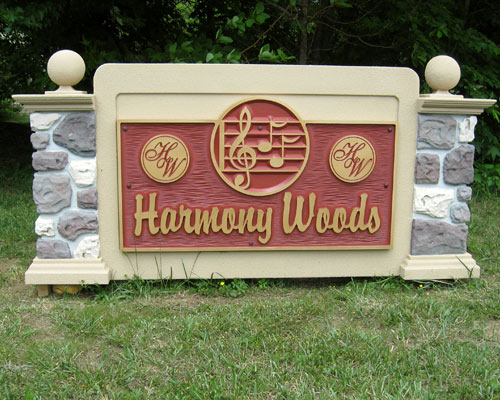 architectural sign, faux stone columns, stucco cap, outdoor monument architectural sign, faux stone columns, stucco cap, outdoor monument