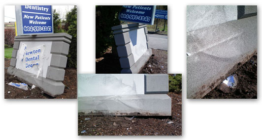 No visible damage to the monument sign